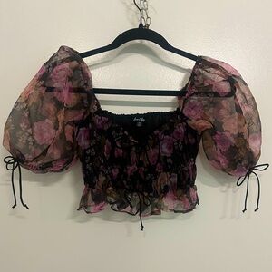 For love and lemons Floral Puffy Sleeve Crop Top